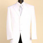 Mannequin in white suit jacket and black trousers